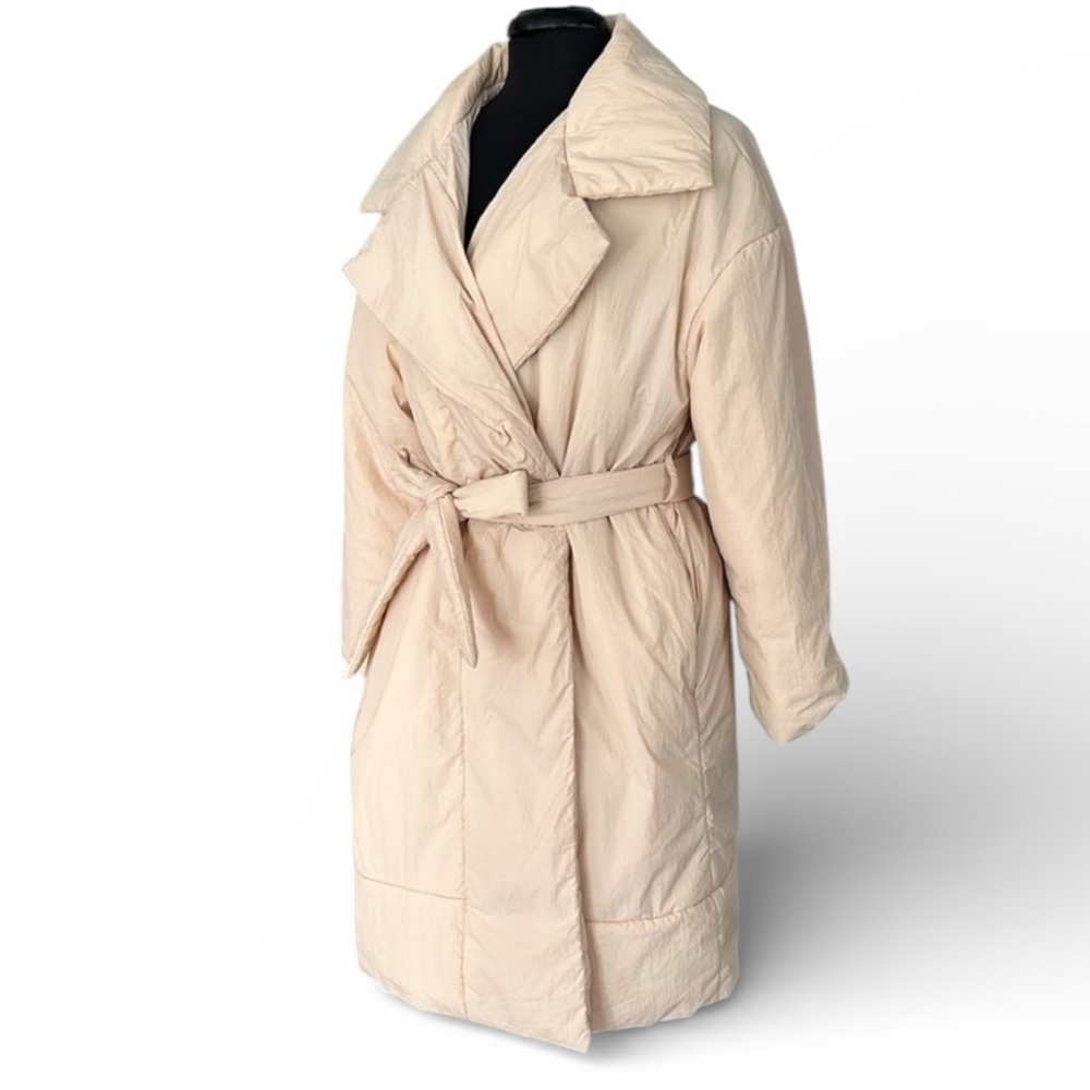 A New Day Cream Blush Oversized Wrap Midi Coat Tie Waist Pockets